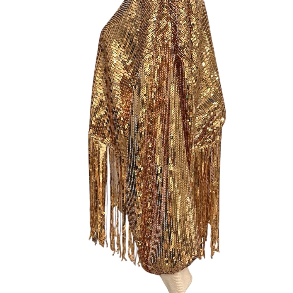 NIKKI LUND Oversize Sequins Fringe Hem Jacket in Gold L - Picture 3 of 11